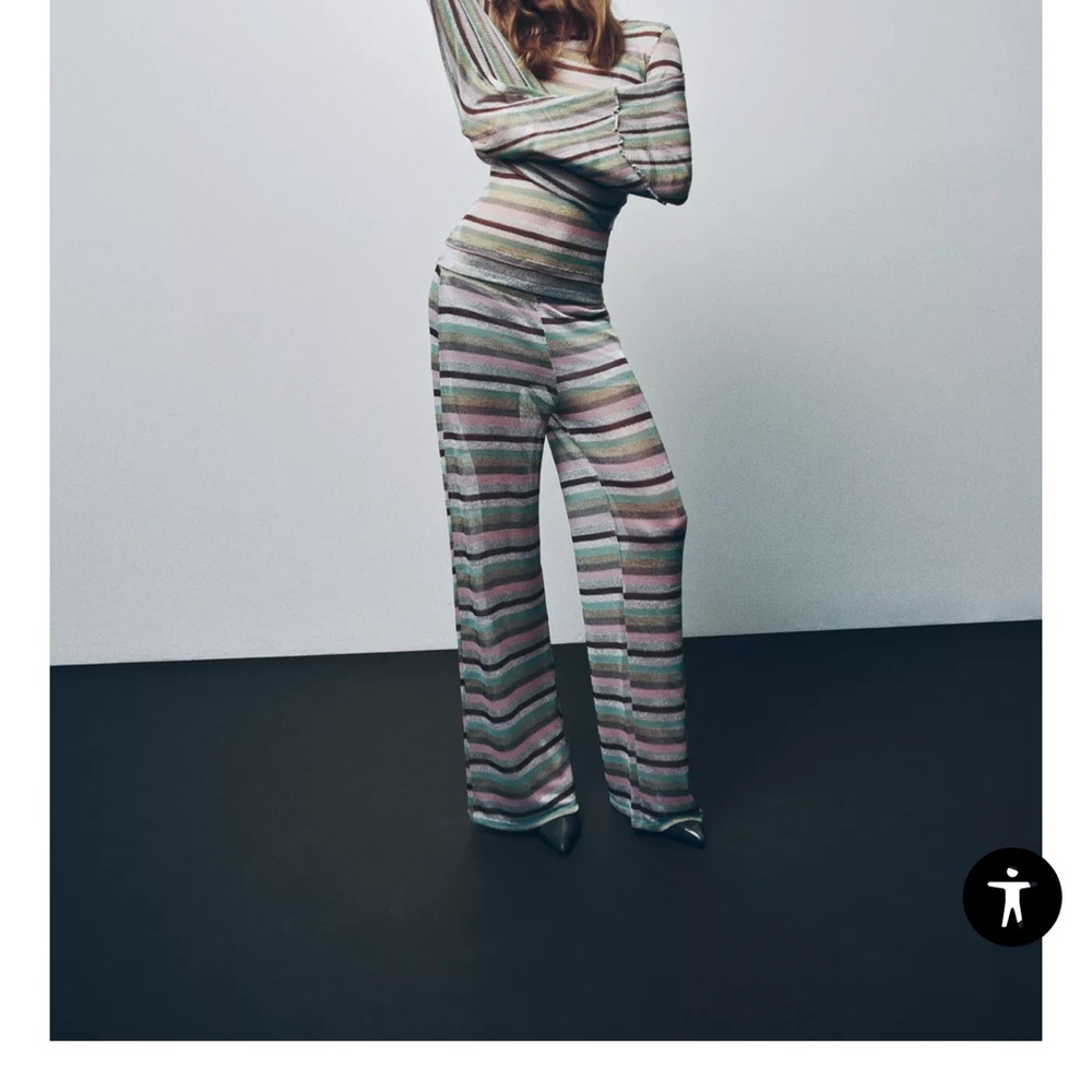 Zara Metallic Thread Striped Pants NWT Medium